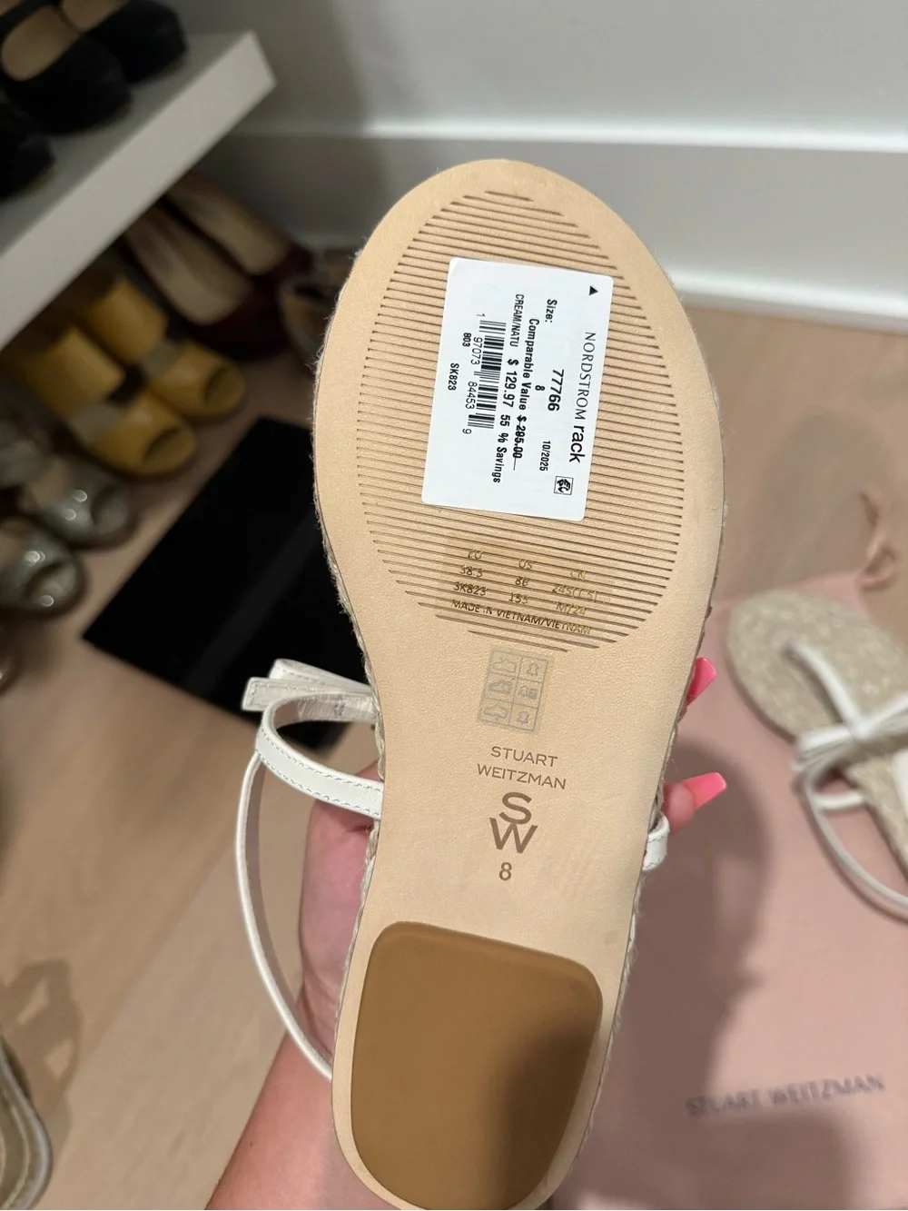 Stuart Weitzman White Espadrille Bow-Strap Sandals